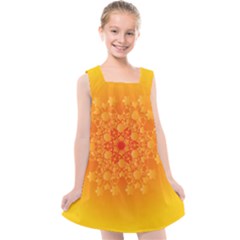 Fractal Yellow Orange Kids  Cross Back Dress