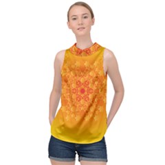 Fractal Yellow Orange High Neck Satin Top by Dutashop