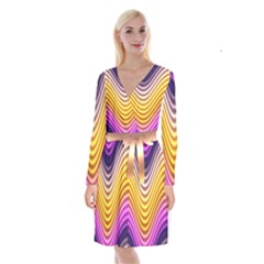 Wave Line Waveform Sound Orange Long Sleeve Velvet Front Wrap Dress