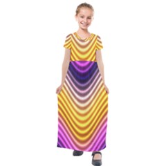 Wave Line Waveform Sound Orange Kids  Short Sleeve Maxi Dress by Dutashop