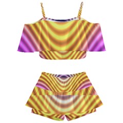 Wave Line Waveform Sound Orange Kids  Off Shoulder Skirt Bikini by Dutashop