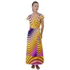 Wave Line Waveform Sound Orange Flutter Sleeve Maxi Dress by Dutashop