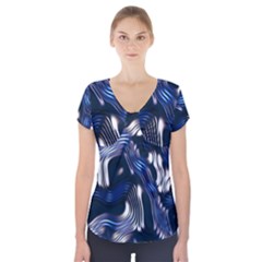 Structure Blue Background Short Sleeve Front Detail Top