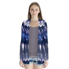 Structure Blue Background Drape Collar Cardigan