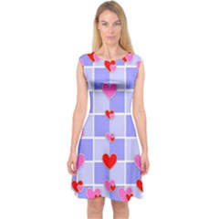 Love Hearts Valentine Decorative Capsleeve Midi Dress