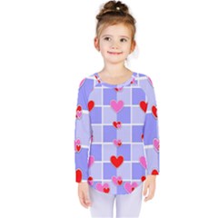 Love Hearts Valentine Decorative Kids  Long Sleeve Tee