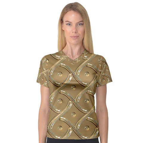 Gold Background Modern V-neck Sport Mesh Tee by Dutashop