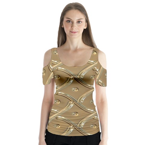 Gold Background Modern Butterfly Sleeve Cutout Tee  by Dutashop