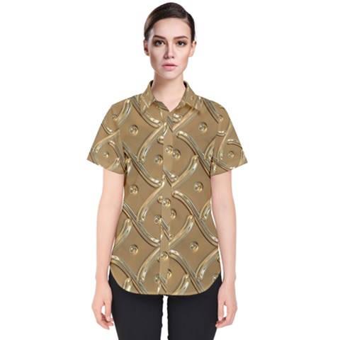 Gold Background Modern Women s Short Sleeve Shirt by Dutashop