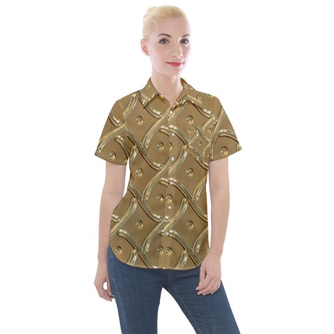 Gold Background Modern Women s Short Sleeve Pocket Shirt by Dutashop