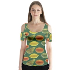 Background Fruits Several Butterfly Sleeve Cutout Tee 