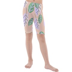 Leaf Pink Kids  Mid Length Swim Shorts