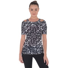 Interlace Black And White Pattern Shoulder Cut Out Short Sleeve Top by dflcprintsclothing
