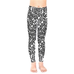 Interlace Black And White Pattern Kids  Leggings by dflcprintsclothing