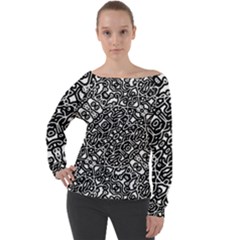 Interlace Black And White Pattern Off Shoulder Long Sleeve Velour Top by dflcprintsclothing