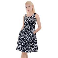 Interlace Black And White Pattern Knee Length Skater Dress With Pockets by dflcprintsclothing