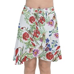 Summer flowers pattern Chiffon Wrap Front Skirt