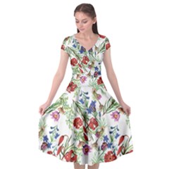 Summer Flowers Pattern Cap Sleeve Wrap Front Dress by goljakoff