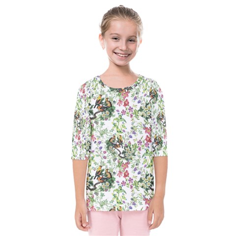 Green Flora Kids  Quarter Sleeve Raglan Tee by goljakoff