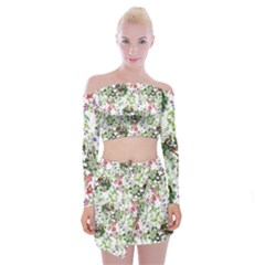 Green Flora Off Shoulder Top With Mini Skirt Set by goljakoff