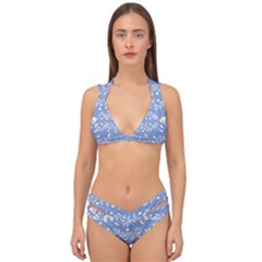 Blue White Ornament Double Strap Halter Bikini Set by Eskimos