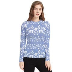 Blue White Ornament Women s Long Sleeve Rash Guard by Eskimos