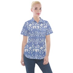 Blue white ornament Women s Short Sleeve Pocket Shirt