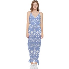 Blue White Ornament Sleeveless Tie Ankle Jumpsuit by Eskimos