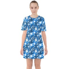 Star Hexagon Deep Blue Light Sixties Short Sleeve Mini Dress