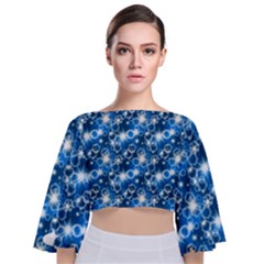 Star Hexagon Deep Blue Light Tie Back Butterfly Sleeve Chiffon Top