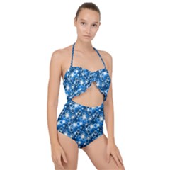 Star Hexagon Deep Blue Light Scallop Top Cut Out Swimsuit