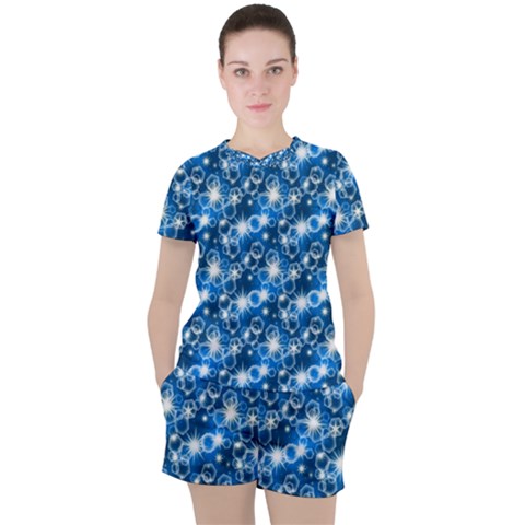 Star Hexagon Deep Blue Light Women s Tee And Shorts Set by Dutashop