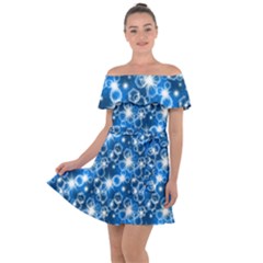 Star Hexagon Deep Blue Light Off Shoulder Velour Dress by Dutashop