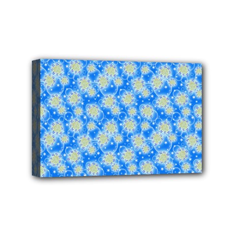 Hydrangea Blue Glitter Round Mini Canvas 6  X 4  (stretched)