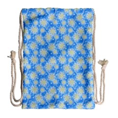 Hydrangea Blue Glitter Round Drawstring Bag (large)