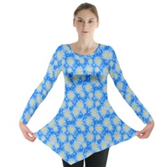 Hydrangea Blue Glitter Round Long Sleeve Tunic 