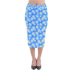 Hydrangea Blue Glitter Round Velvet Midi Pencil Skirt by Dutashop