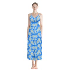 Hydrangea Blue Glitter Round Button Up Chiffon Maxi Dress by Dutashop