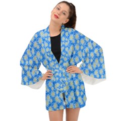 Hydrangea Blue Glitter Round Long Sleeve Kimono