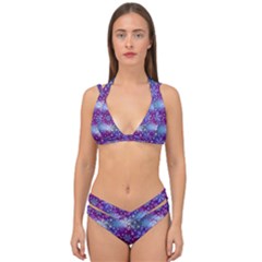 Snow Blue Purple Tulip Double Strap Halter Bikini Set by Dutashop