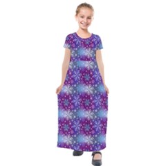 Snow Blue Purple Tulip Kids  Short Sleeve Maxi Dress by Dutashop