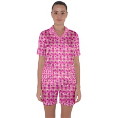 Heart Pink Satin Short Sleeve Pajamas Set