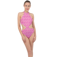 Heart Pink Halter Side Cut Swimsuit
