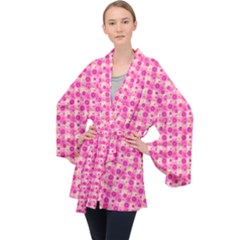 Heart Pink Long Sleeve Velvet Kimono 