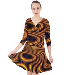 Wave Abstract Lines Quarter Sleeve Front Wrap Dress