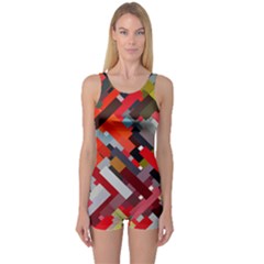 Maze Abstract Texture Rainbow One Piece Boyleg Swimsuit