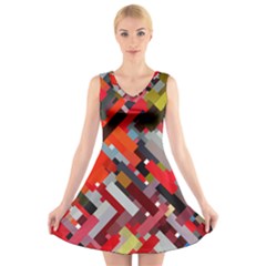 Maze Abstract Texture Rainbow V-neck Sleeveless Dress