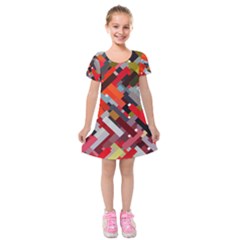 Maze Abstract Texture Rainbow Kids  Short Sleeve Velvet Dress
