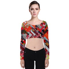 Maze Abstract Texture Rainbow Velvet Long Sleeve Crop Top