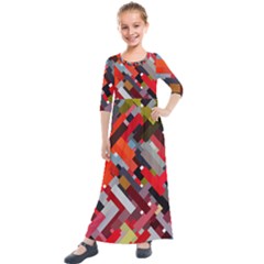 Maze Abstract Texture Rainbow Kids  Quarter Sleeve Maxi Dress by Dutashop
